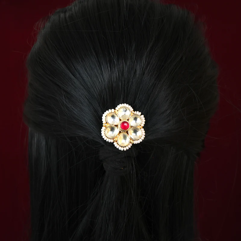 Handmade Pachi Kundan Hair Choti – 6 Petal Flower